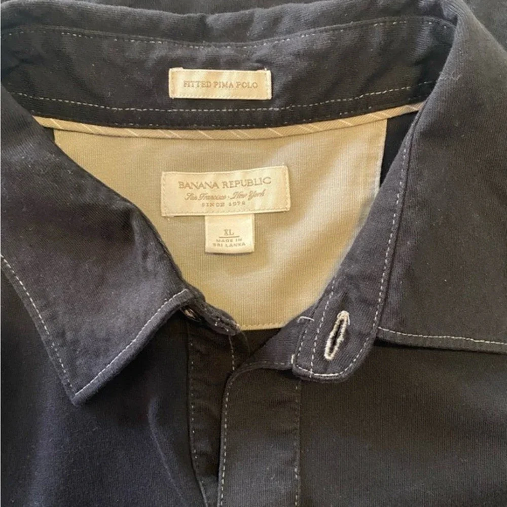 Banana‎ Republic Mens XL Fitted Pima Polo Shirt Black Short Sleeve